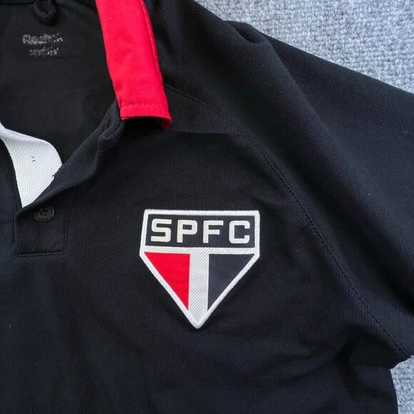 Reebok Original Polo Shirt Black Red White Short Sleeve Polyester Sau Paulo FC - Picture 5 of 10
